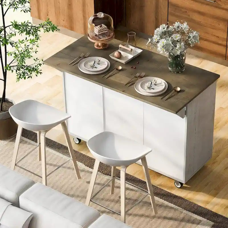 51-Inch Farmhouse Kitchen Island with Drop Leaf and Storage