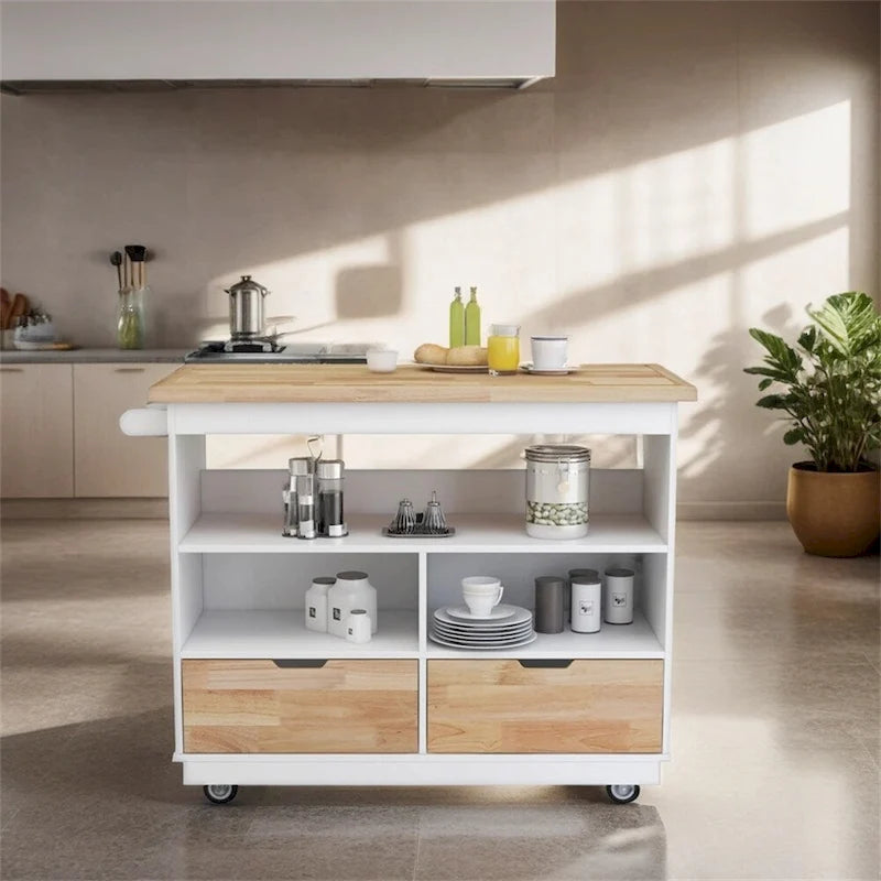 Two-Sided Rolling Kitchen Island with Storage
