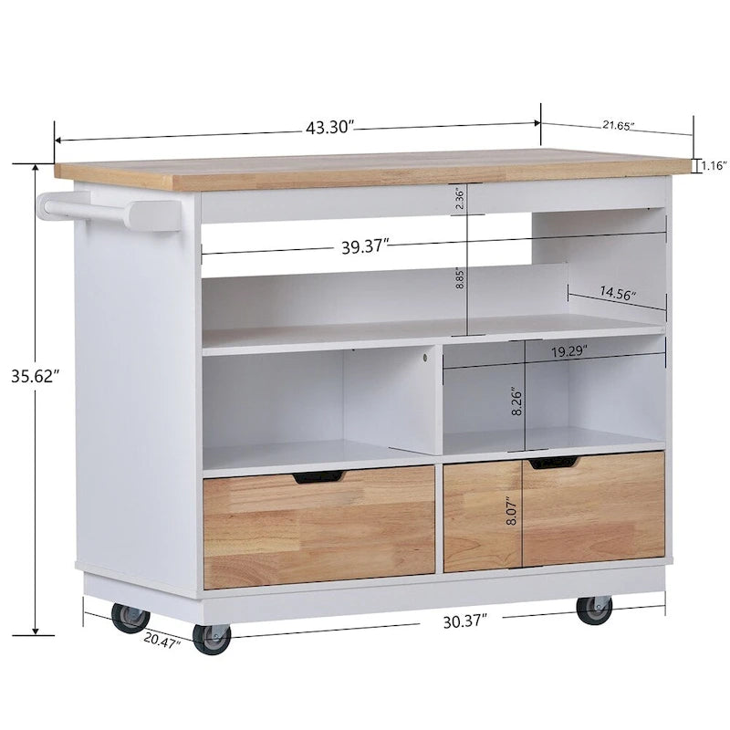 Two-Sided Rolling Kitchen Island with Storage