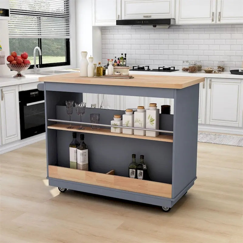 Two-Sided Rolling Kitchen Island with Storage