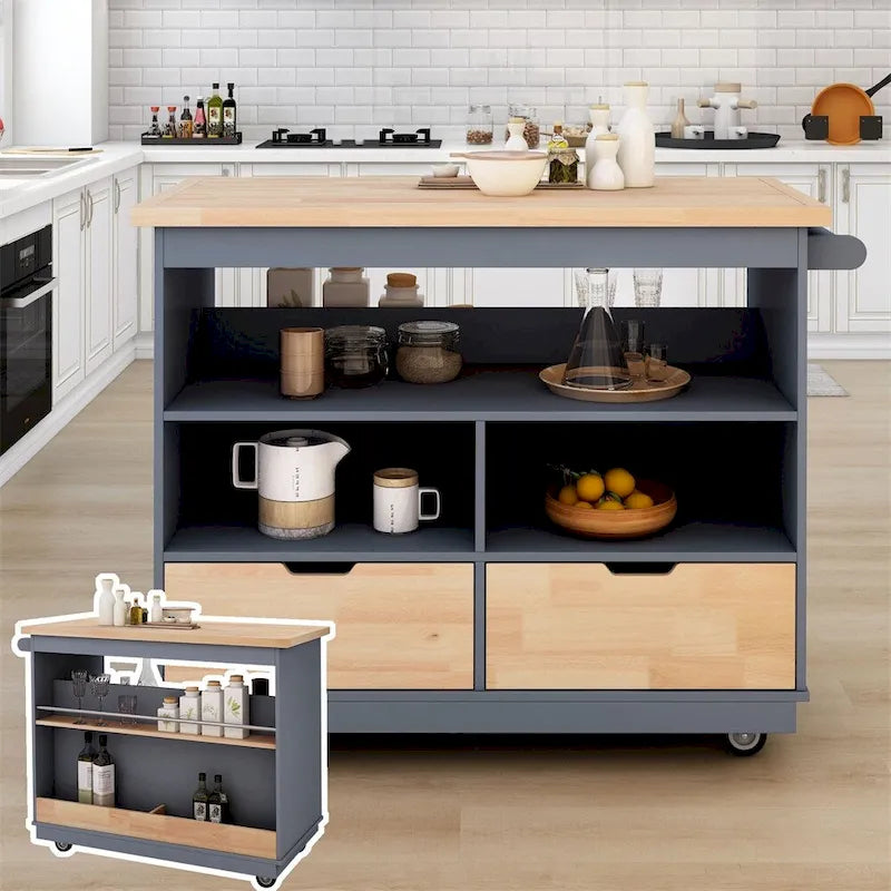 Two-Sided Rolling Kitchen Island with Storage