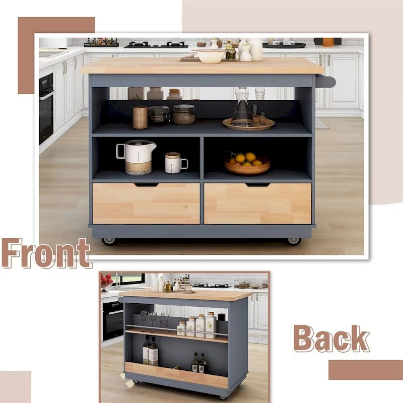 Two-Sided Rolling Kitchen Island with Storage