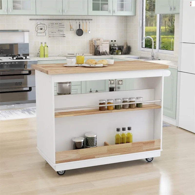 Two-Sided Rolling Kitchen Island with Storage