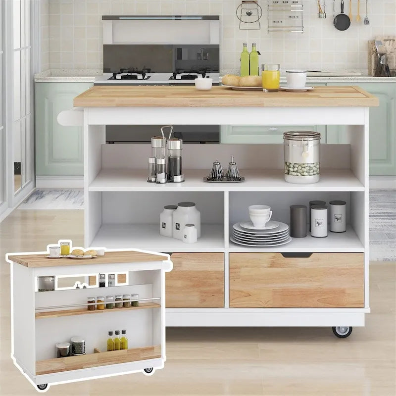 Two-Sided Rolling Kitchen Island with Storage