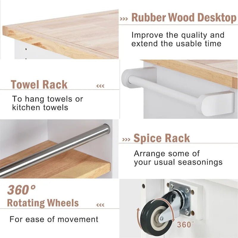 Two-Sided Rolling Kitchen Island with Storage