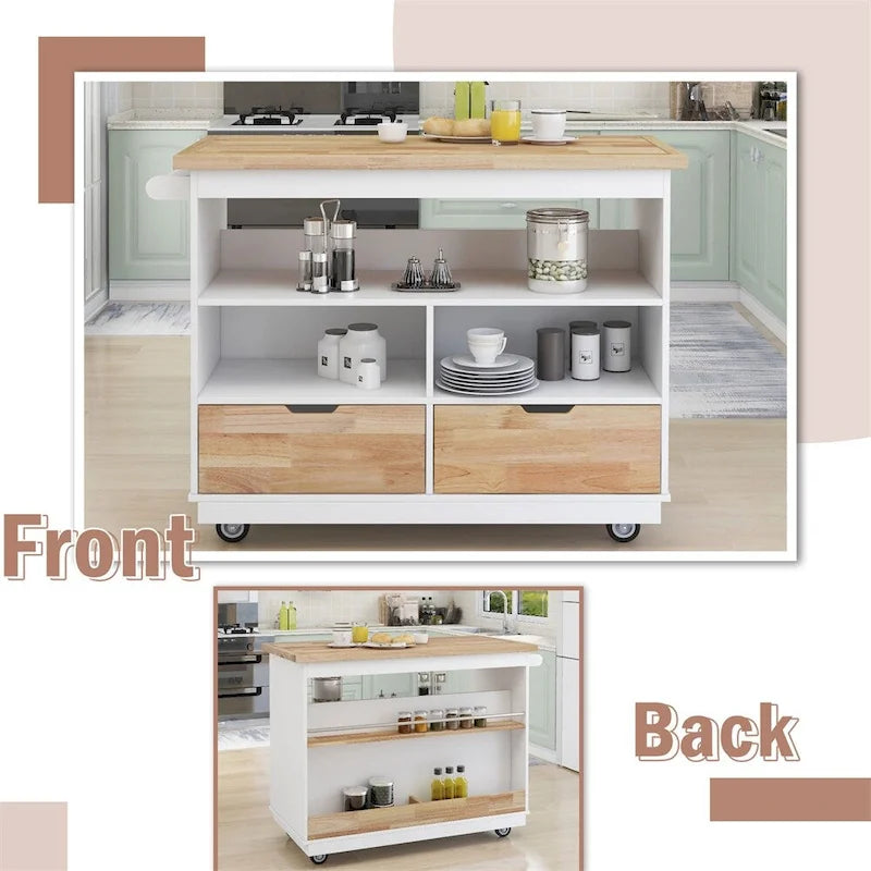 Two-Sided Rolling Kitchen Island with Storage