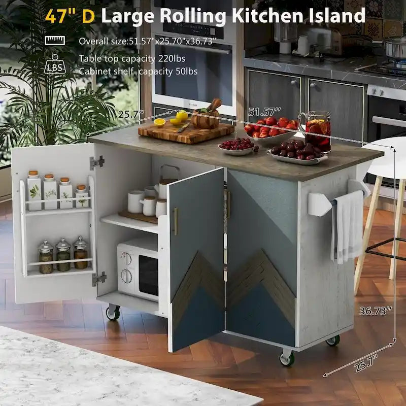 Rustic Kitchen Island with Drop Leaf and Internal Storage