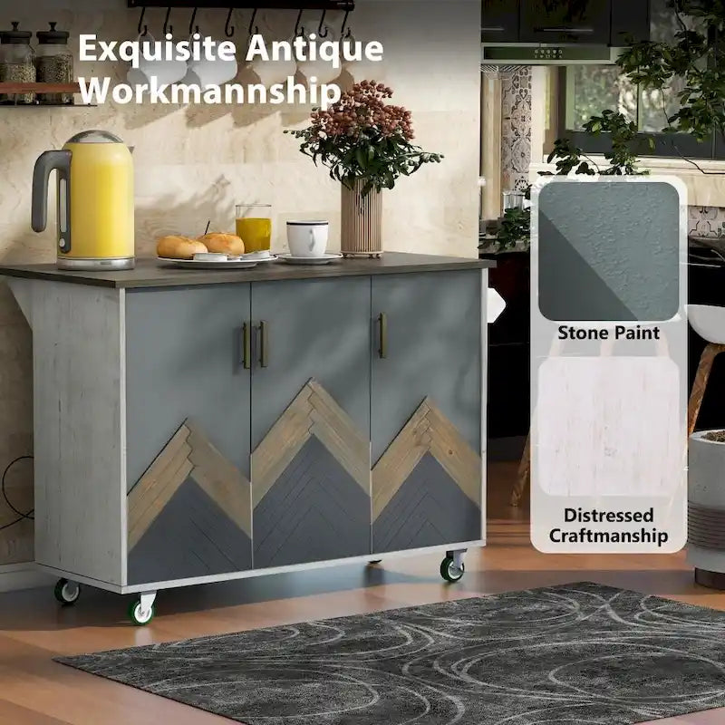 Rustic Kitchen Island with Drop Leaf and Internal Storage