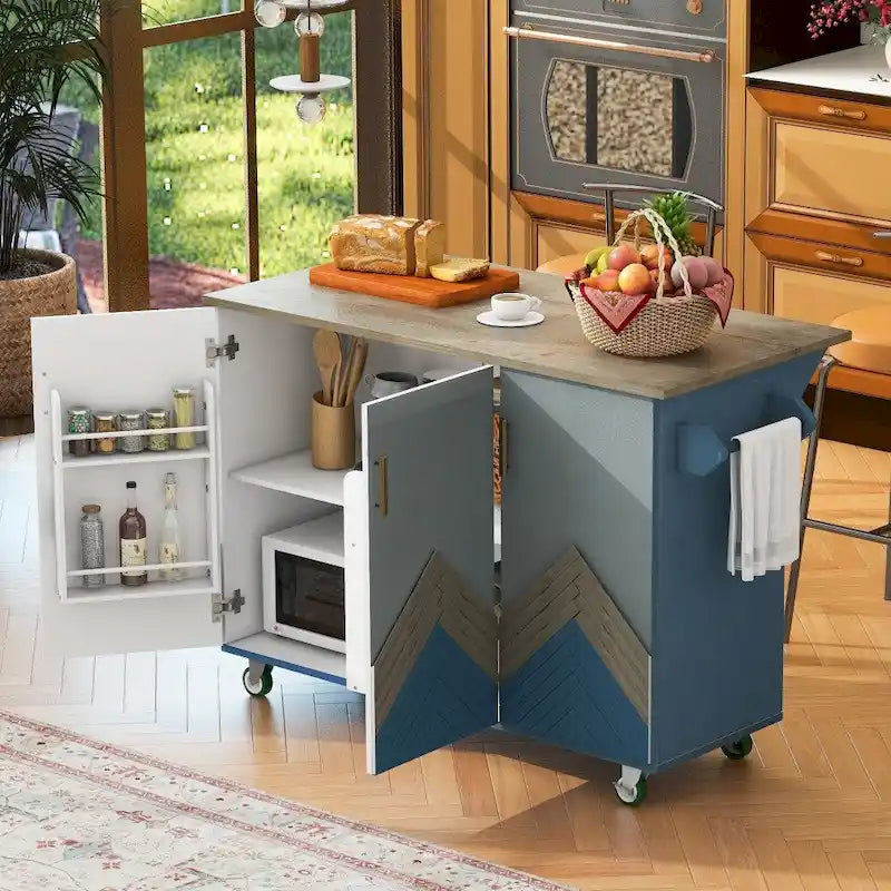 Rustic Kitchen Island with Drop Leaf and Internal Storage