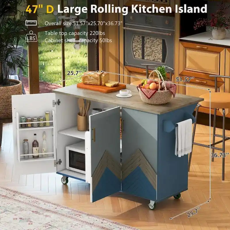 Rustic Kitchen Island with Drop Leaf and Internal Storage