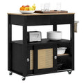 Rattan Rolling Kitchen Island with Storage Cabinet - 32.2L x 19.5W x 35H