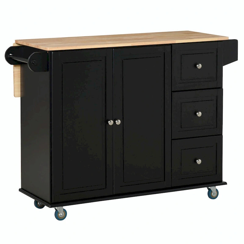 Rolling Kitchen Island with Drop-Leaf Top and Storage