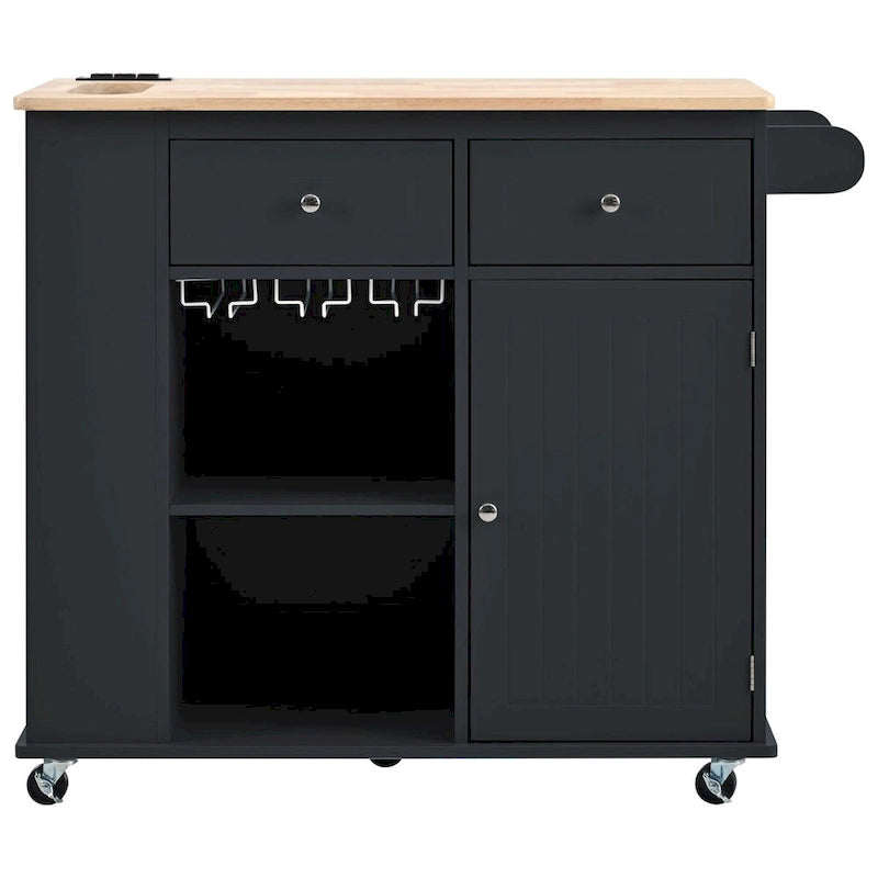 Kitchen Island Cart with Power Outlet, Drop Leaf and Wine Rack - 40 x 34 in.