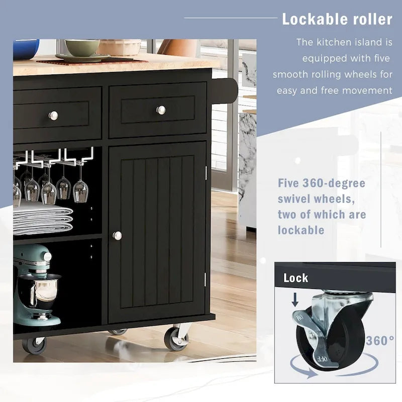 Kitchen Island Cart with Power Outlet, Drop Leaf and Wine Rack - 40 x 34 in.