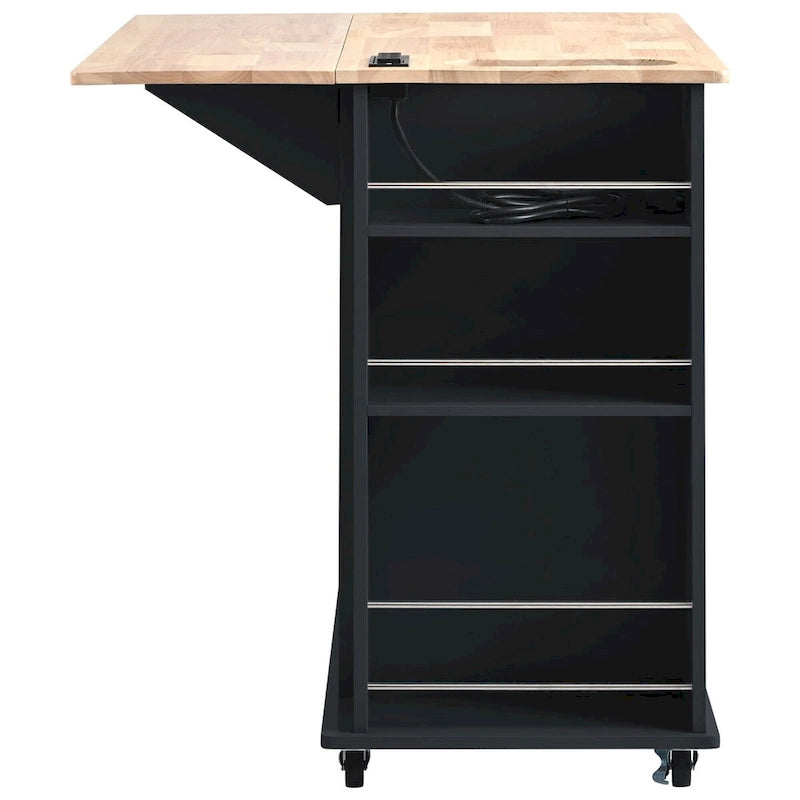 Kitchen Island Cart with Power Outlet, Drop Leaf and Wine Rack - 40 x 34 in.