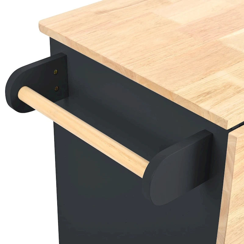 Kitchen Island Cart with Power Outlet, Drop Leaf and Wine Rack - 40 x 34 in.