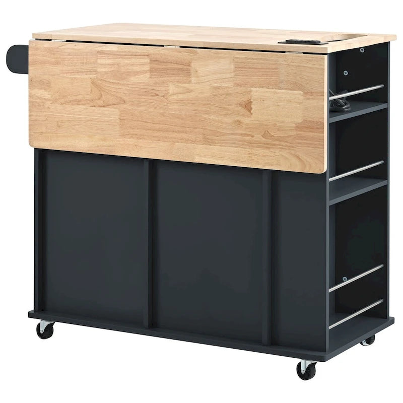Kitchen Island Cart with Power Outlet, Drop Leaf and Wine Rack - 40 x 34 in.