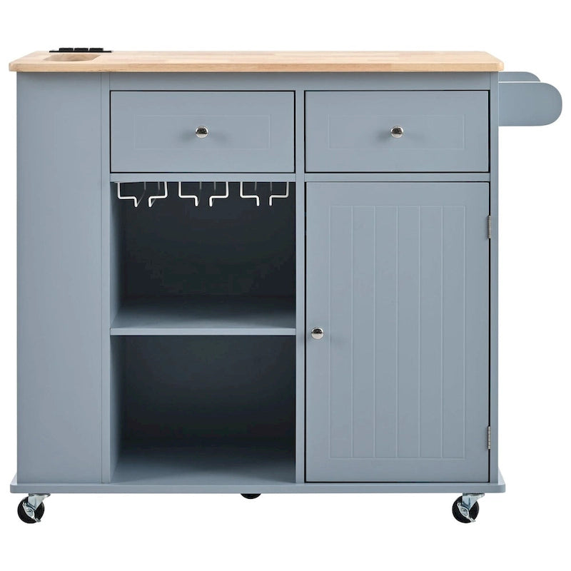 Kitchen Island Cart with Power Outlet, Drop Leaf and Wine Rack - 40 x 34 in.