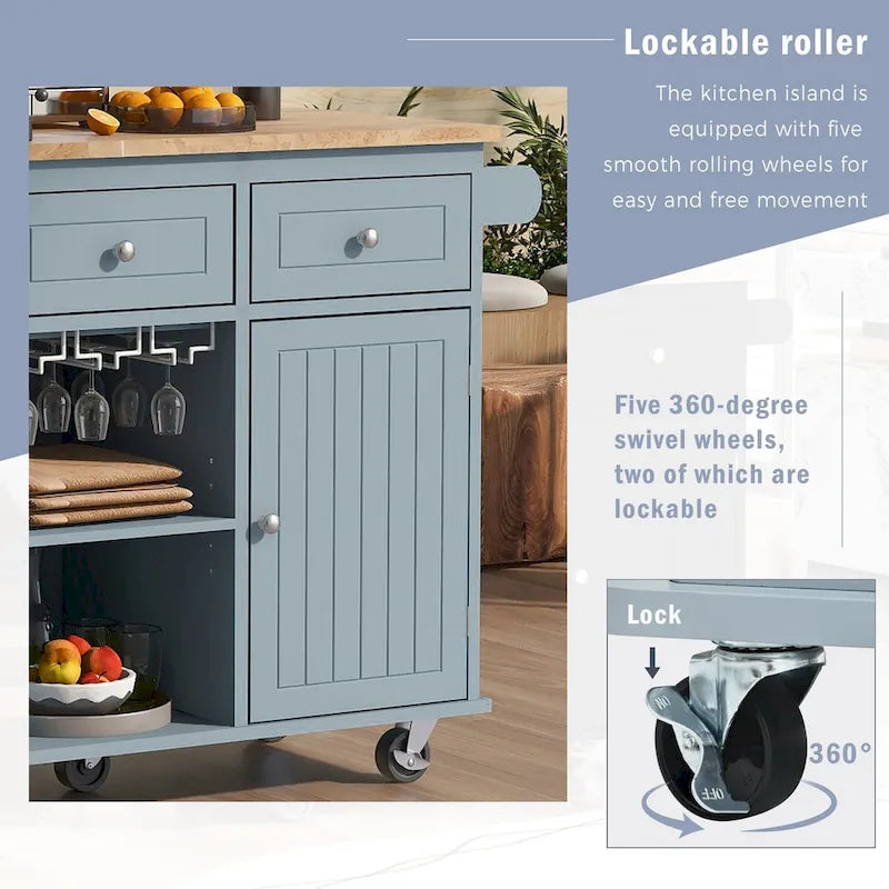 Kitchen Island Cart with Power Outlet, Drop Leaf and Wine Rack - 40 x 34 in.