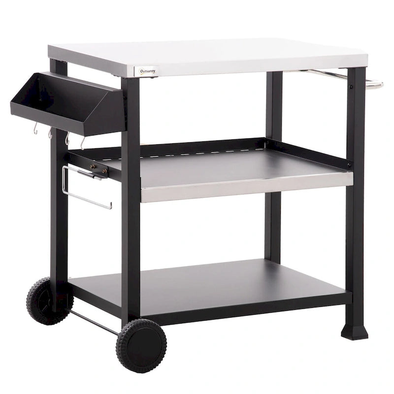 Outdoor Grill Cart with Stainless Steel Prep Table and Storage