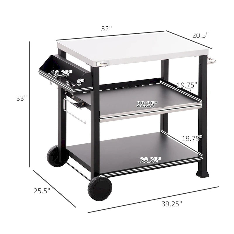 Outdoor Grill Cart with Stainless Steel Prep Table and Storage