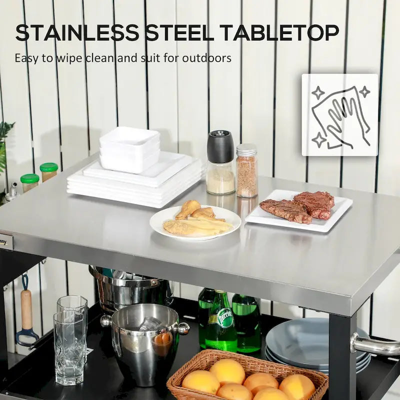 Outdoor Grill Cart with Stainless Steel Prep Table and Storage