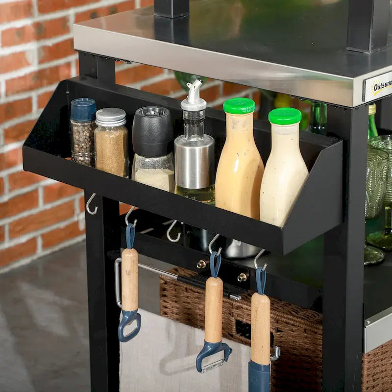 Outdoor Grill Cart with Stainless Steel Prep Table and Storage