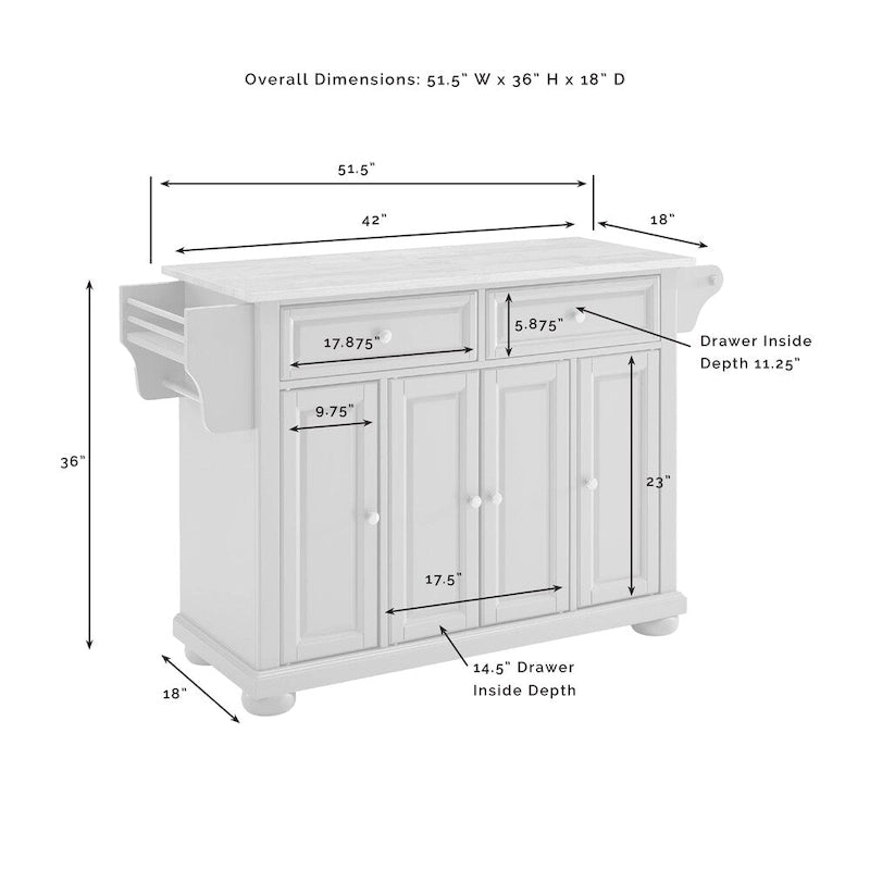 Granite Top Kitchen Island - 18" D x 51.5" W x 36" H