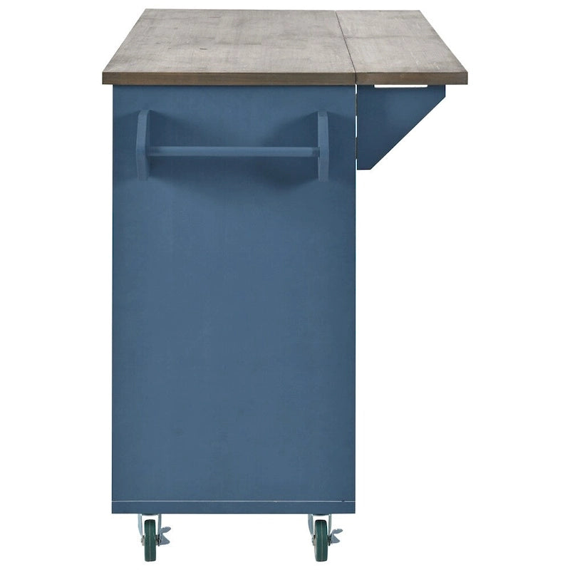 Rustic Kitchen Island with Drop Leaf and Storage Racks