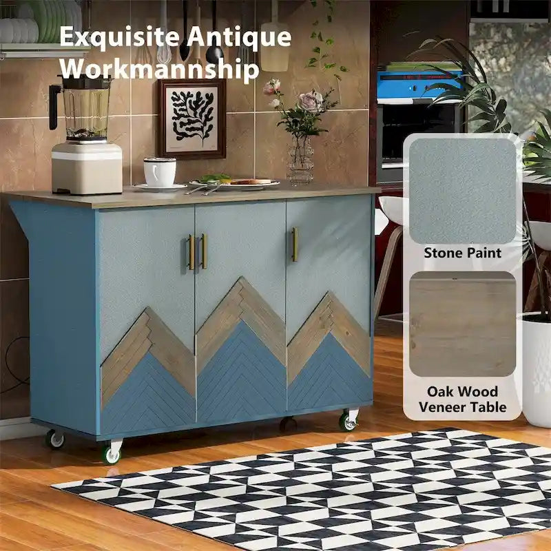 Rustic Kitchen Island with Drop Leaf and Storage Racks