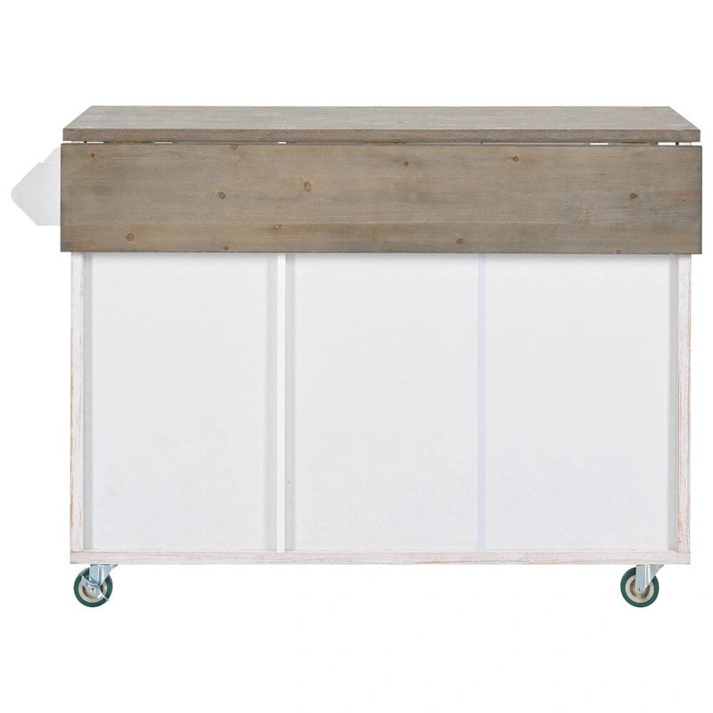 Rustic Kitchen Island with Drop Leaf and Storage Racks