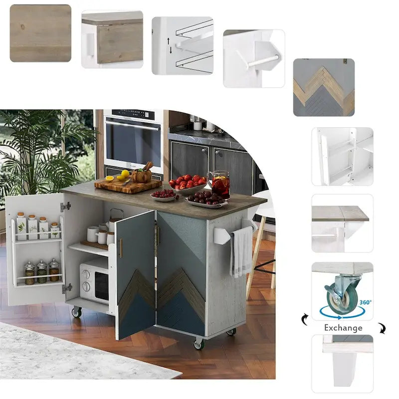 Rustic Kitchen Island with Drop Leaf and Storage Racks