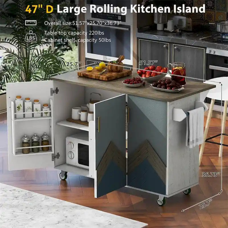 Rustic Kitchen Island with Drop Leaf and Storage Racks