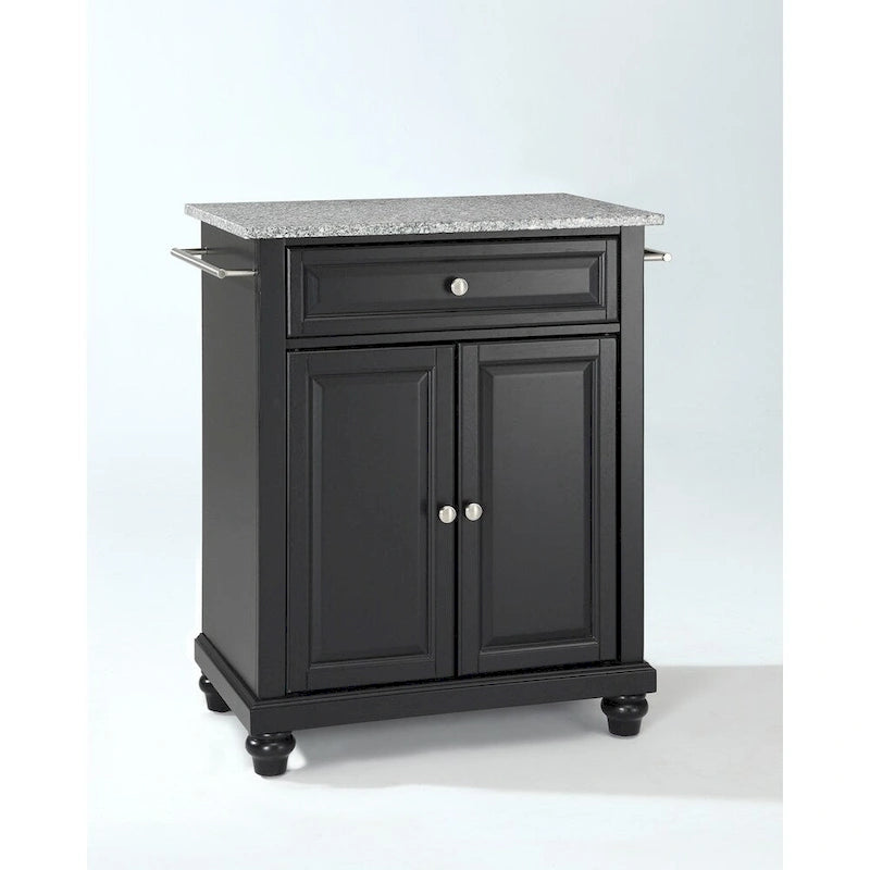 Solid Granite Top Portable Kitchen Island in Black Satin Finish