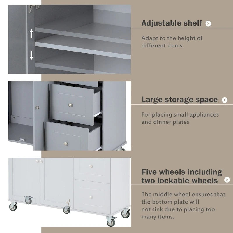 52.76-Inch Rolling Kitchen Island with Solid Wood Top and Drop Leaf