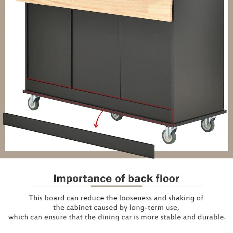 52.76-Inch Rolling Kitchen Island with Solid Wood Top and Drop Leaf