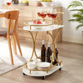 2-Tier Rolling Bar Cart with Wine Rack, White and Gold