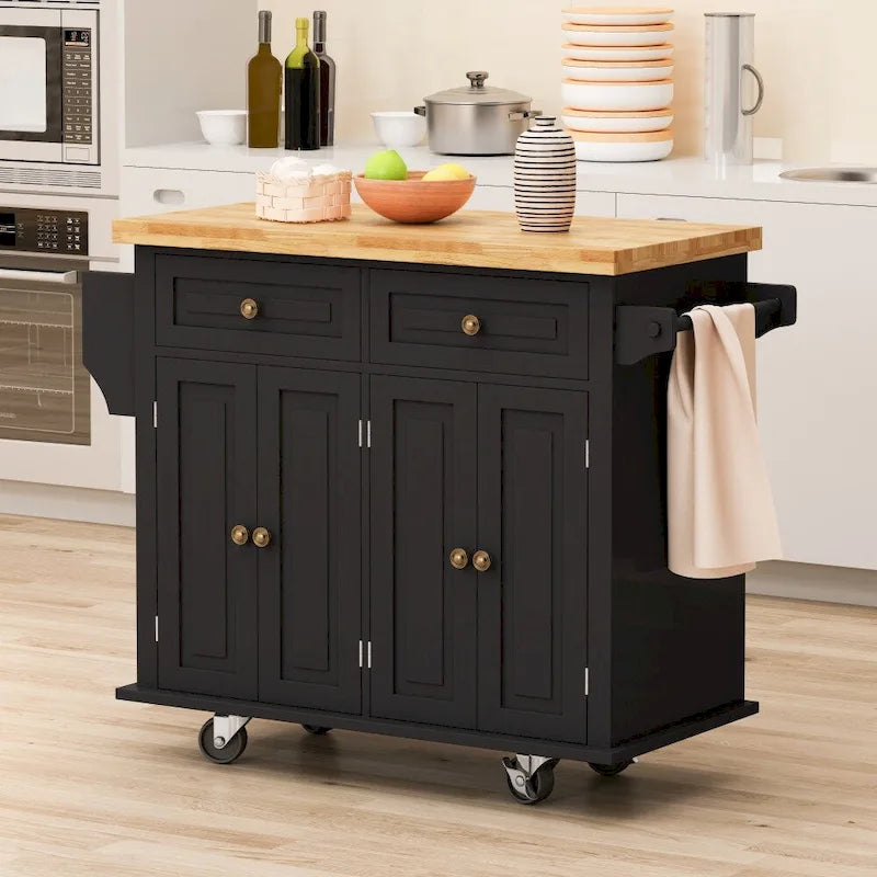 43.31-Inch Rolling Kitchen Island Cart with Storage and Spice Rack