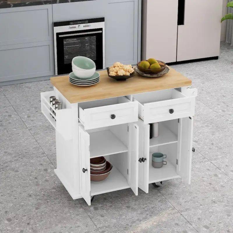 43.31-Inch Rolling Kitchen Island Cart with Storage and Spice Rack