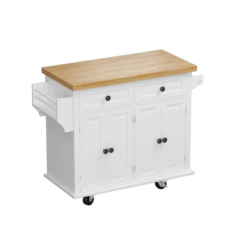 43.31-Inch Rolling Kitchen Island Cart with Storage and Spice Rack