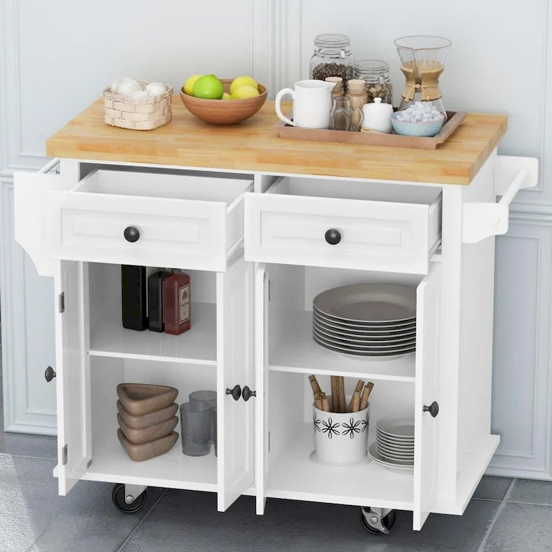 43.31-Inch Rolling Kitchen Island Cart with Storage and Spice Rack