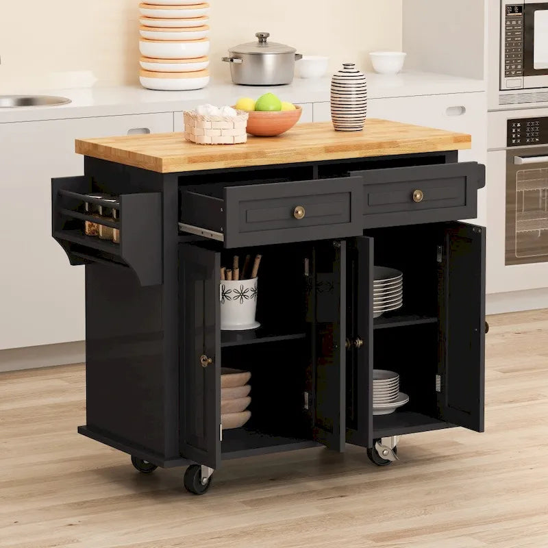 43.31-Inch Rolling Kitchen Island Cart with Storage and Spice Rack