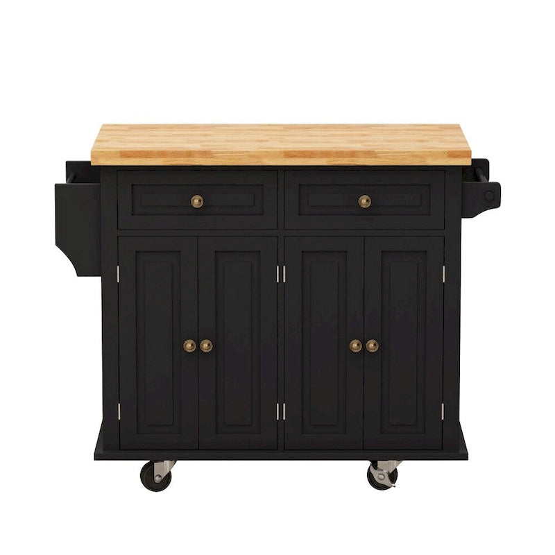 43.31-Inch Rolling Kitchen Island Cart with Storage and Spice Rack