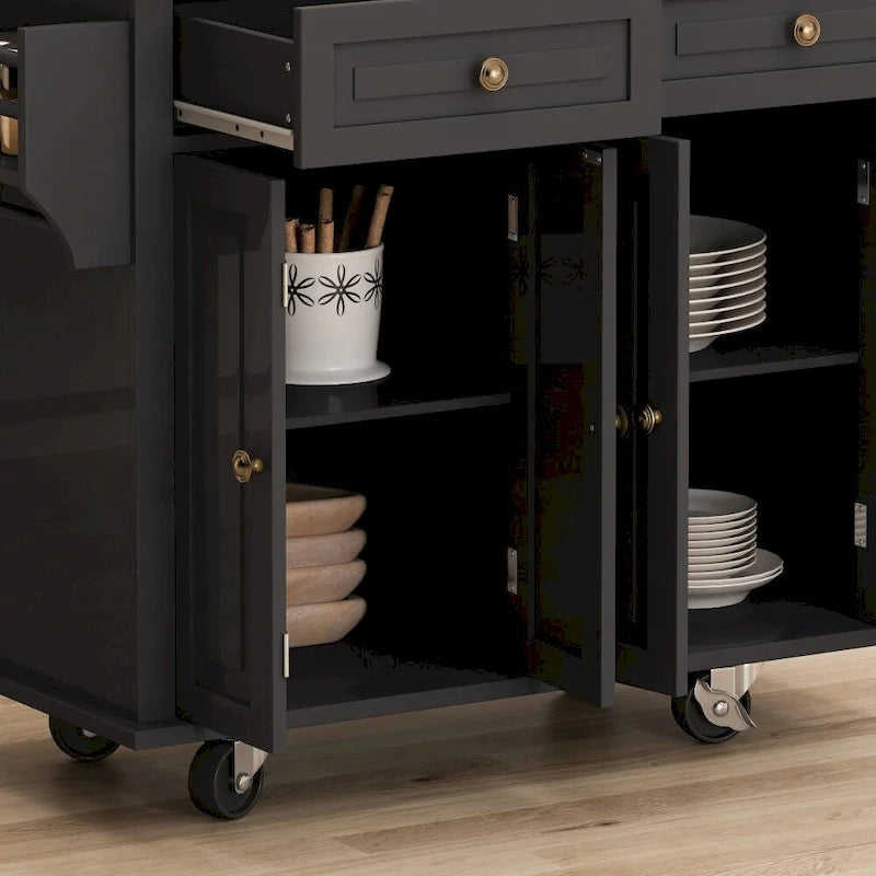 43.31-Inch Rolling Kitchen Island Cart with Storage and Spice Rack