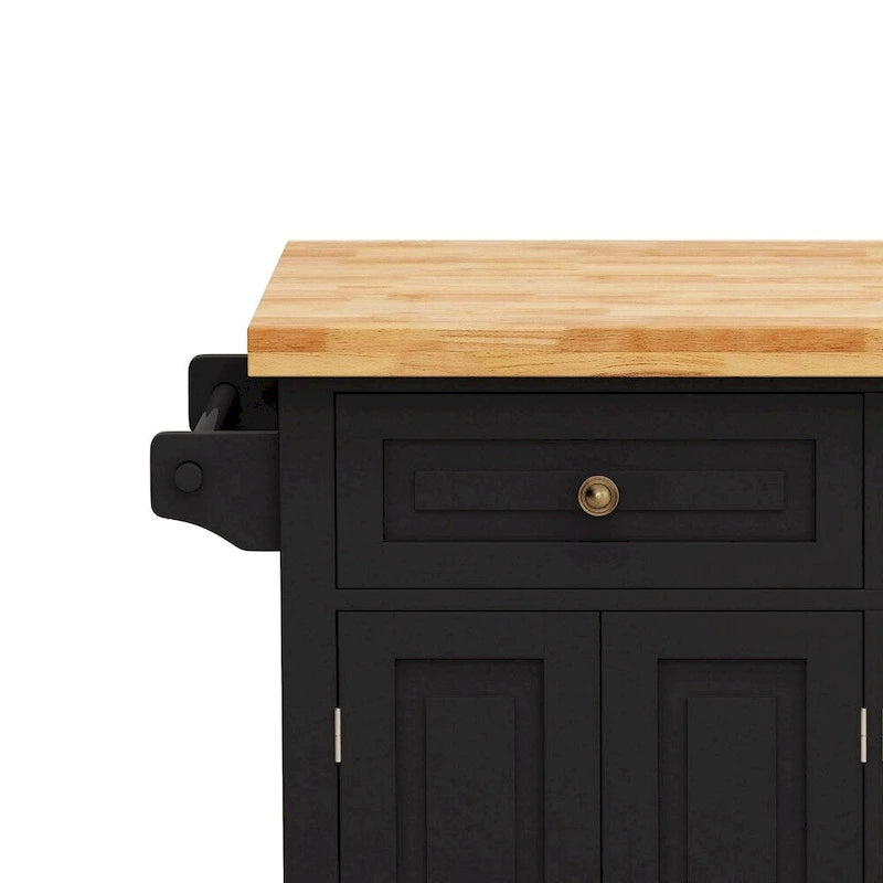 43.31-Inch Rolling Kitchen Island Cart with Storage and Spice Rack