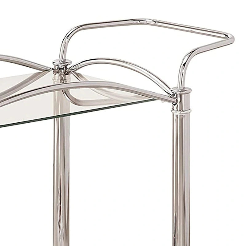 Silver Metal Rolling Serving Cart with Glass Top and Mirrored Shelf