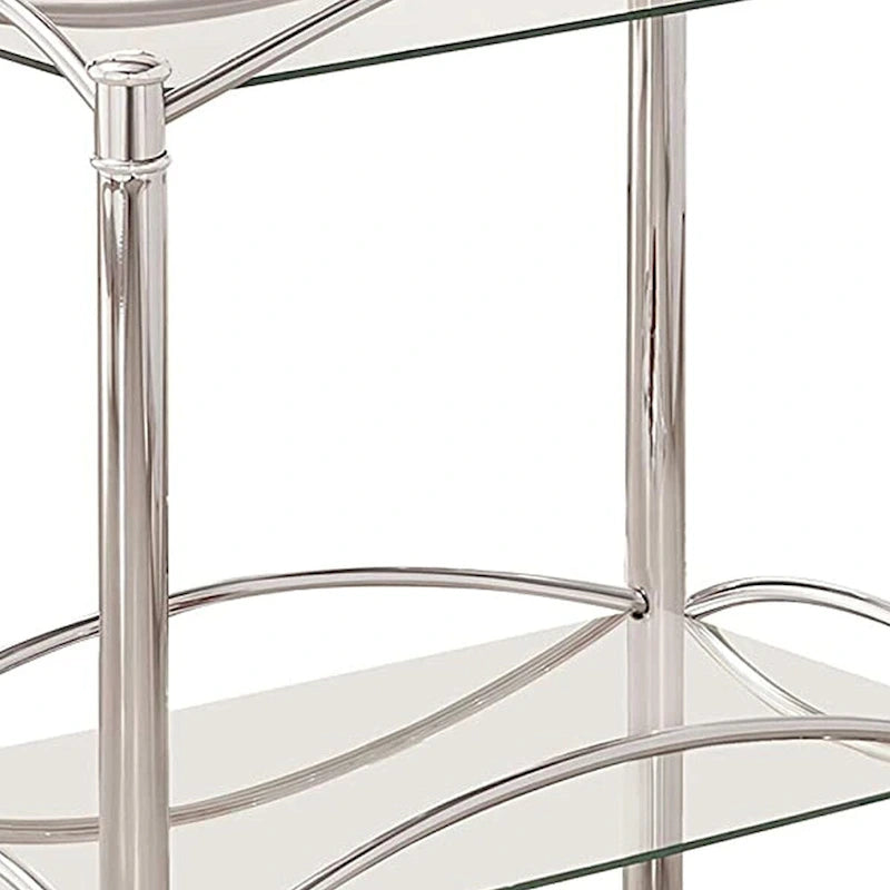 Silver Metal Rolling Serving Cart with Glass Top and Mirrored Shelf