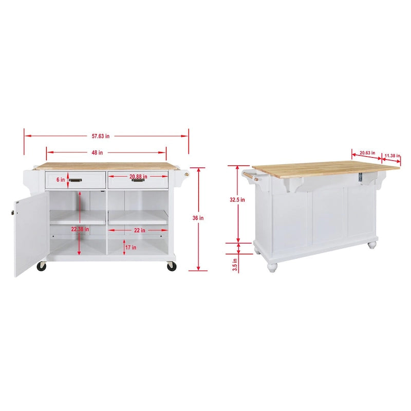 Natural Wood Top Kitchen Island Cart with Storage and Heavy-Duty Casters