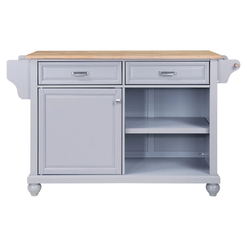 Natural Wood Top Kitchen Island Cart with Storage and Heavy-Duty Casters