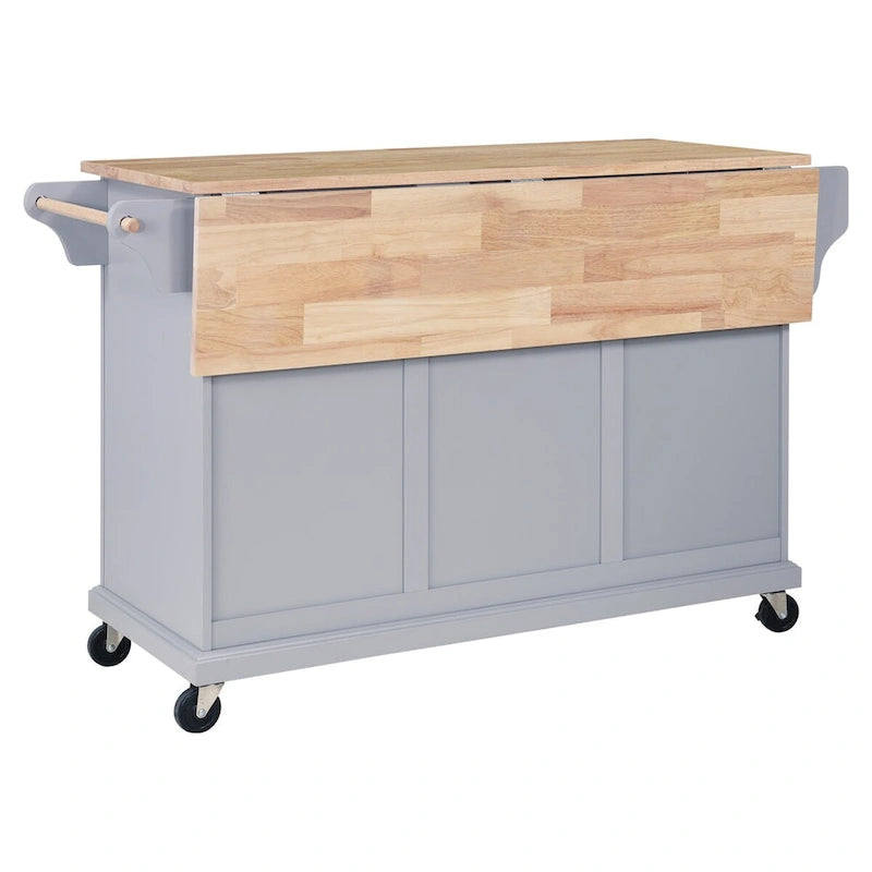Natural Wood Top Kitchen Island Cart with Storage and Heavy-Duty Casters